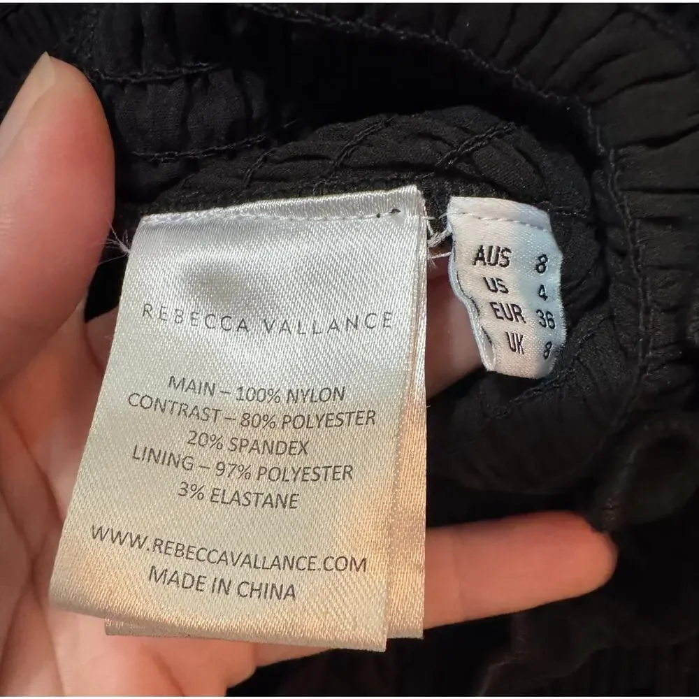 NWT Rebecca Vallance Black Sheer Tulle Belted Bodysuit Midi Tiffani Dress Size 8 - Picture 16 of 16